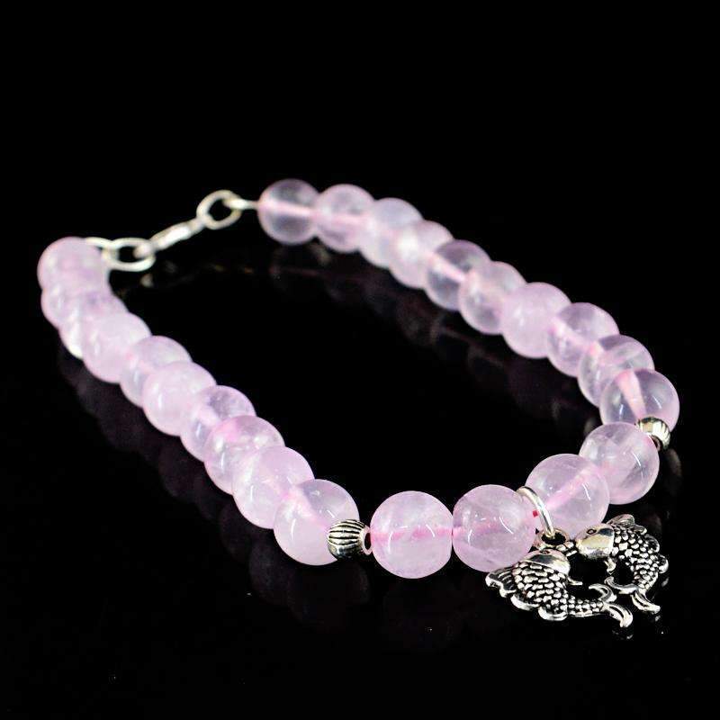 gemsmore:Exclusive Pink Rose Quartz Bracelet - Natural Round Shape Beads