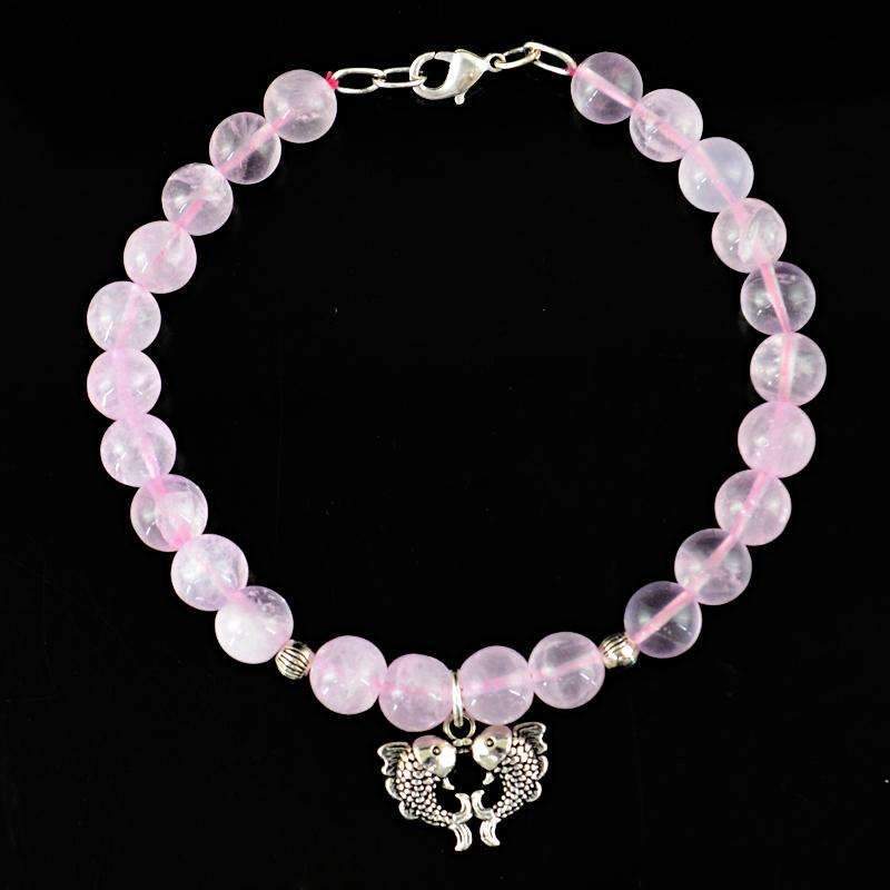 gemsmore:Exclusive Pink Rose Quartz Bracelet - Natural Round Shape Beads