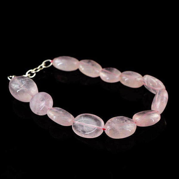 gemsmore:Exclusive Pink Rose Quartz Bracelet Natural Oval Shape Beads