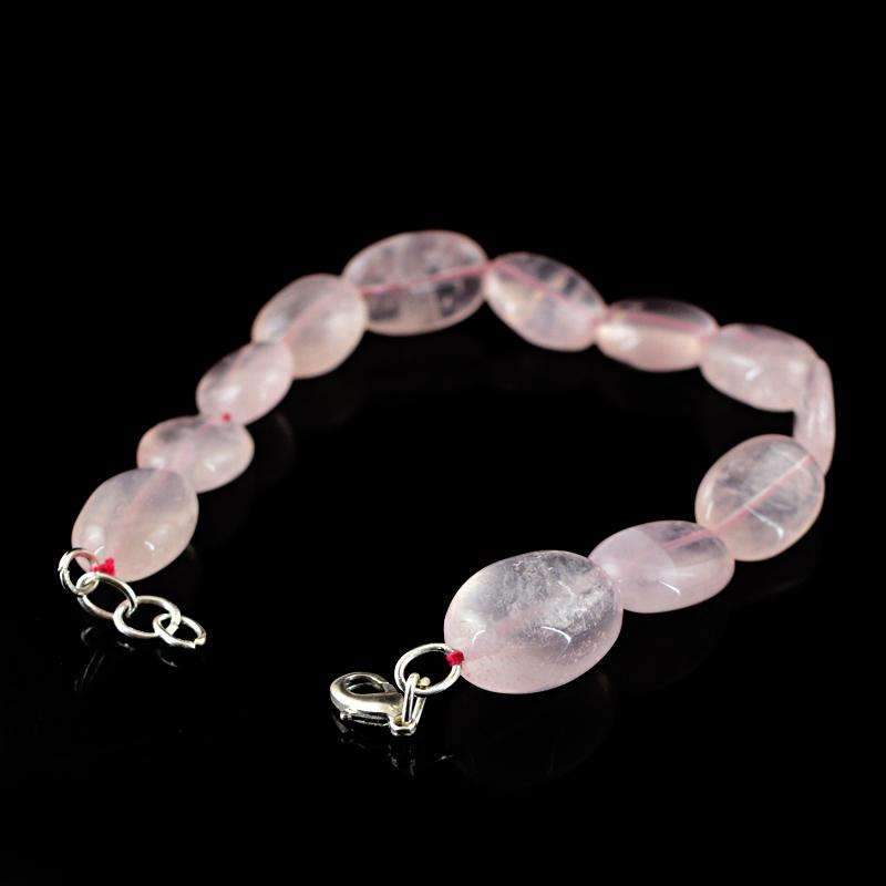 gemsmore:Exclusive Pink Rose Quartz Bracelet Natural Oval Shape Beads