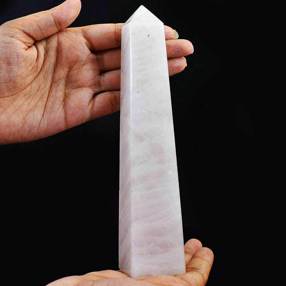 gemsmore:Exclusive Pink Rose Quartz Carved Healing Crystal Tower