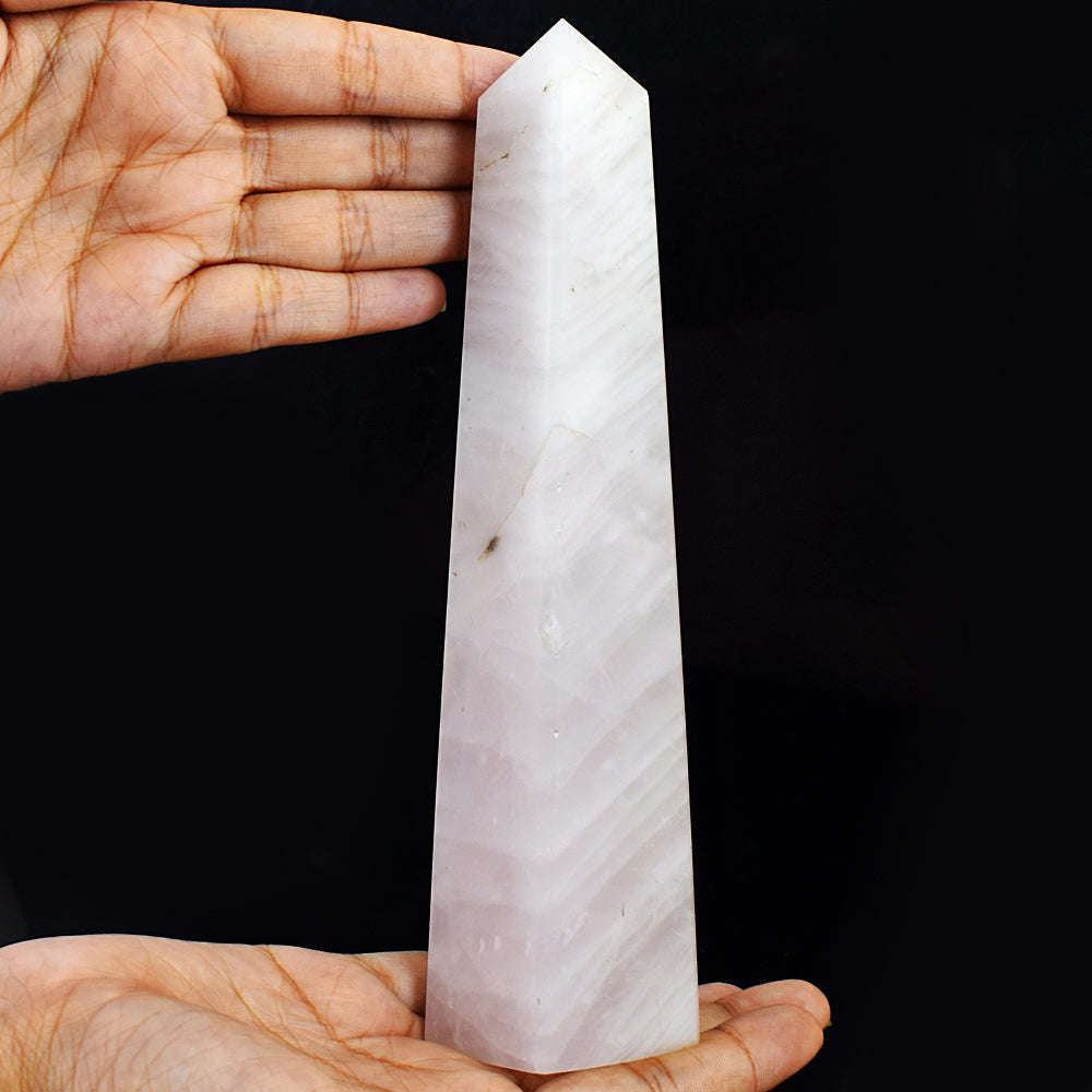 gemsmore:Exclusive Pink Rose Quartz Carved Healing Crystal Tower