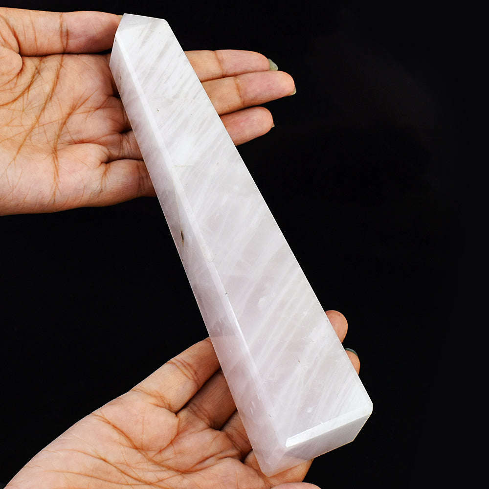 gemsmore:Exclusive Pink Rose Quartz Carved Healing Crystal Tower