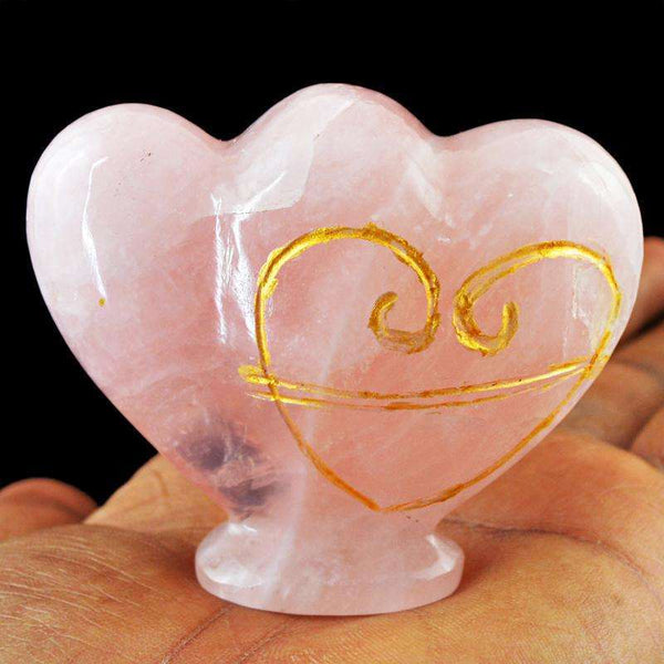 gemsmore:Exclusive PInk Rose Quartz Carved Heart In Heart Cab