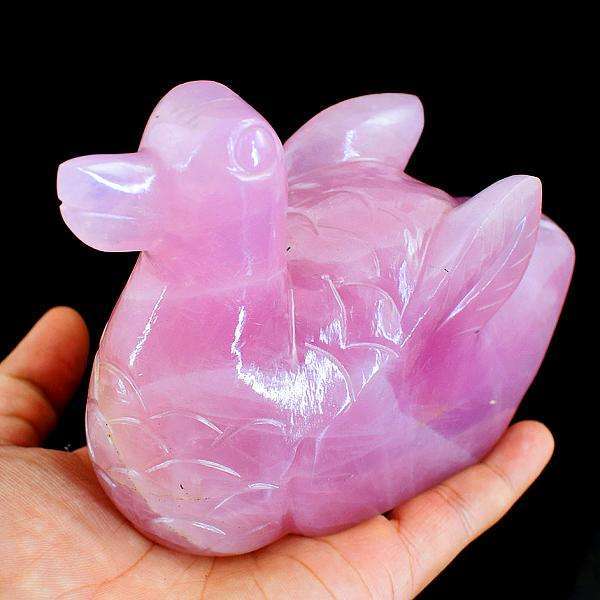 gemsmore:Exclusive Pink Rose Quartz Carved Swan