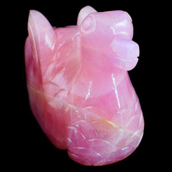 gemsmore:Exclusive Pink Rose Quartz Carved Swan