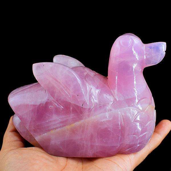 gemsmore:Exclusive Pink Rose Quartz Carved Swan