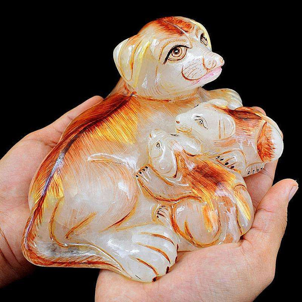 gemsmore:Exclusive Pink Rose Quartz Enamel Painted Dog With Its Puppies