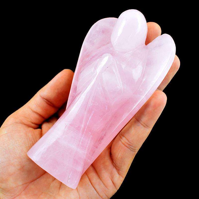 gemsmore:Exclusive Pink Rose Quartz Hand Carved Healing Crystal Angel