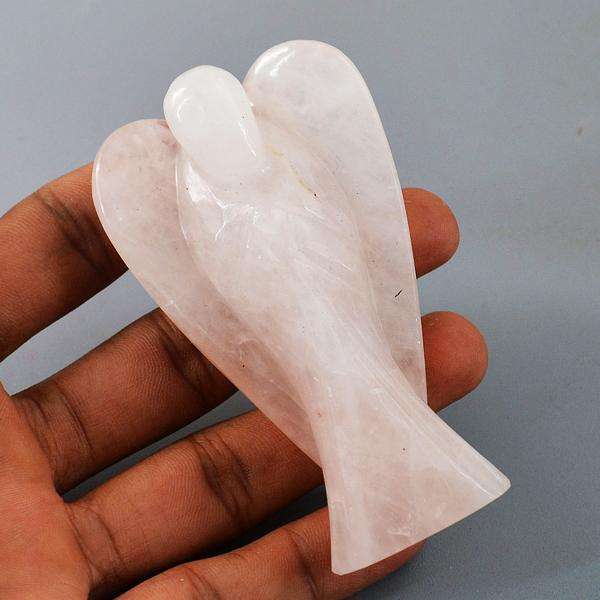 gemsmore:Exclusive Pink Rose Quartz Hand Carved Healing Crystal Angel