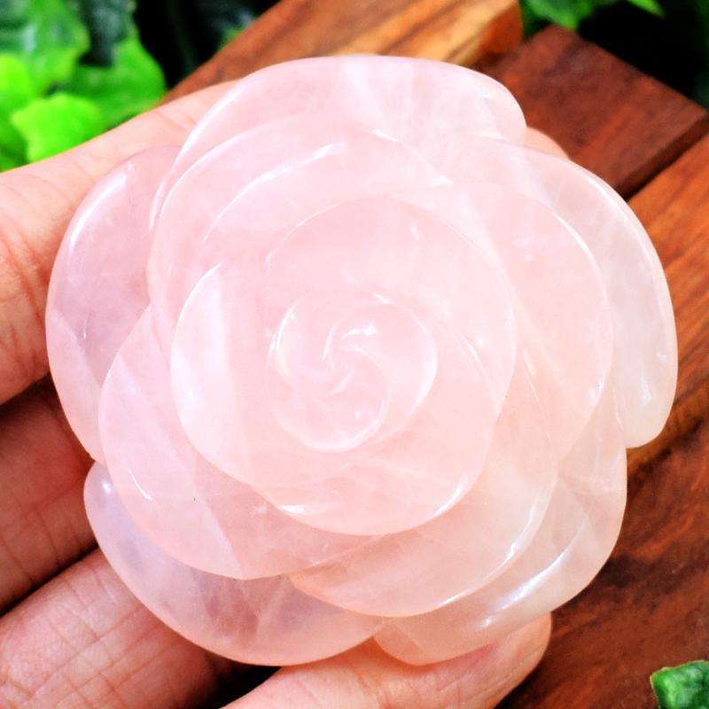 gemsmore:Exclusive Pink Rose Quartz Hand Carved Rose Flower
