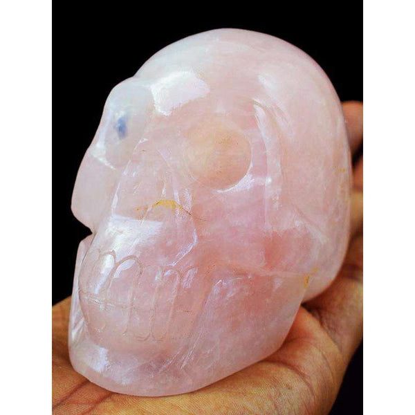 gemsmore:Exclusive Pink Rose Quartz Hand Carved Skull Gemstone