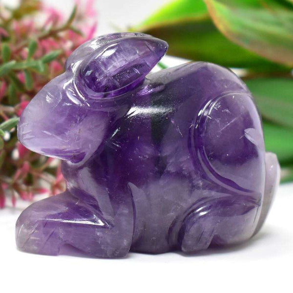 gemsmore:Exclusive Purple Amethyst Carved Bunny (Rabbit)