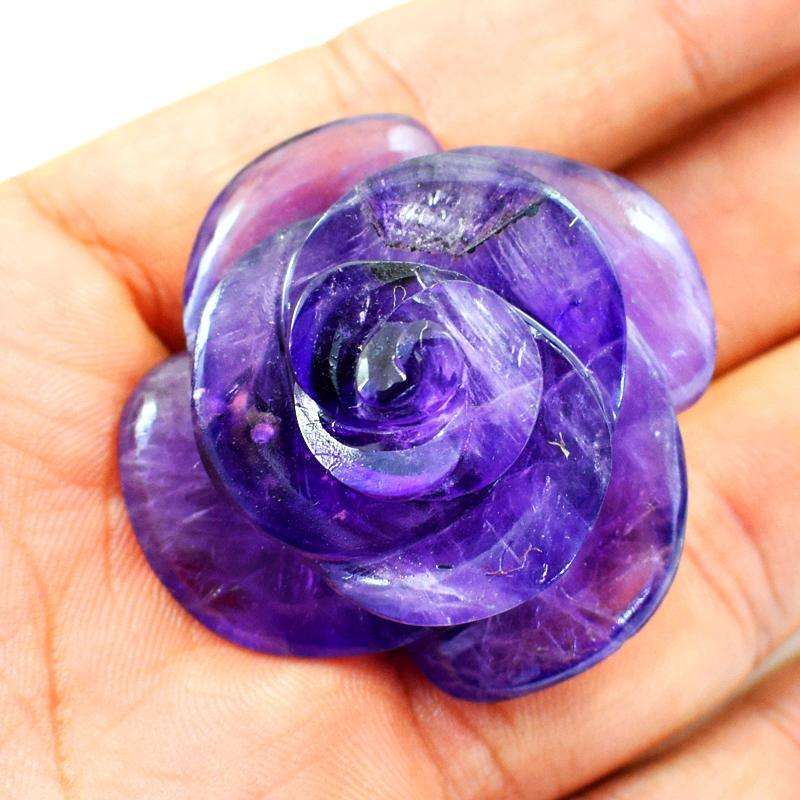 gemsmore:Exclusive Purple Amethyst Carved Rose Flower