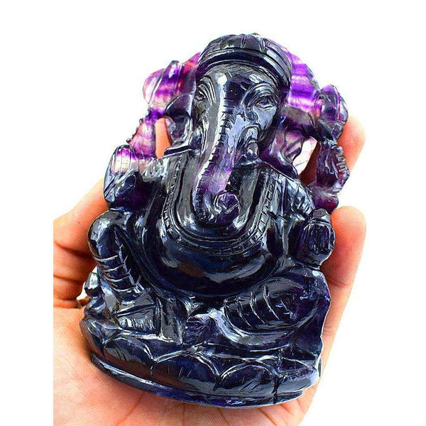 gemsmore:Exclusive Purple Fluorite Gemstone Carved Lord Ganesha Idol Statute