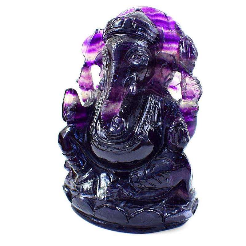 gemsmore:Exclusive Purple Fluorite Gemstone Carved Lord Ganesha Idol Statute