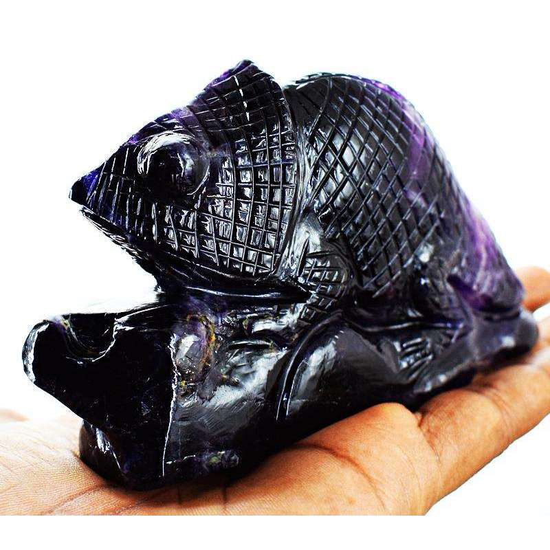 gemsmore:Exclusive Purple Fluorite Hand Carved Chameleon