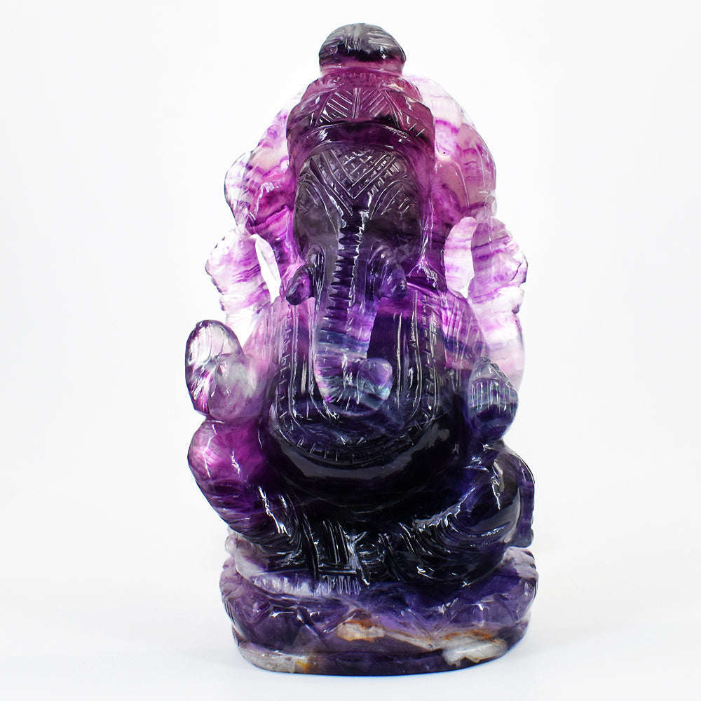 gemsmore:Exclusive Purple Fluorite Hand Carved Genuine Crystal Gemstone Carving Lord Ganesha