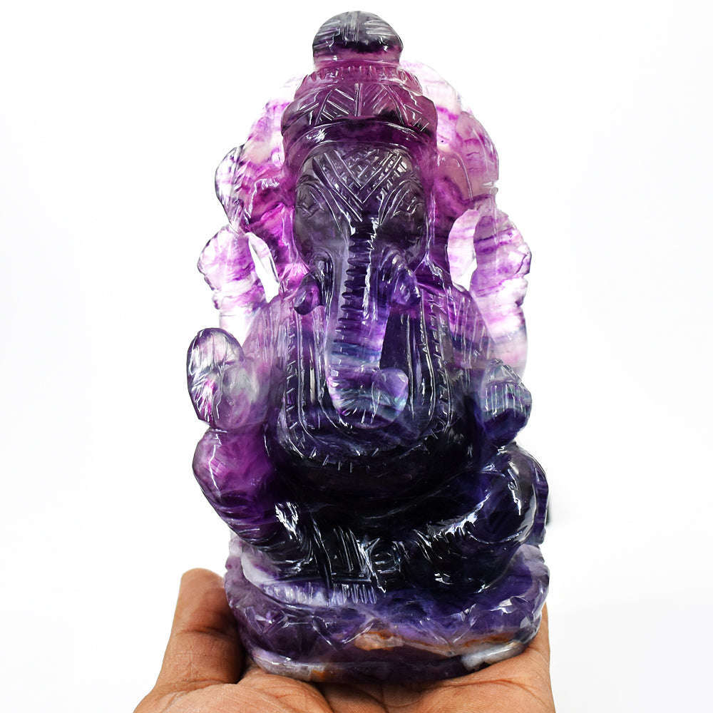 gemsmore:Exclusive Purple Fluorite Hand Carved Genuine Crystal Gemstone Carving Lord Ganesha