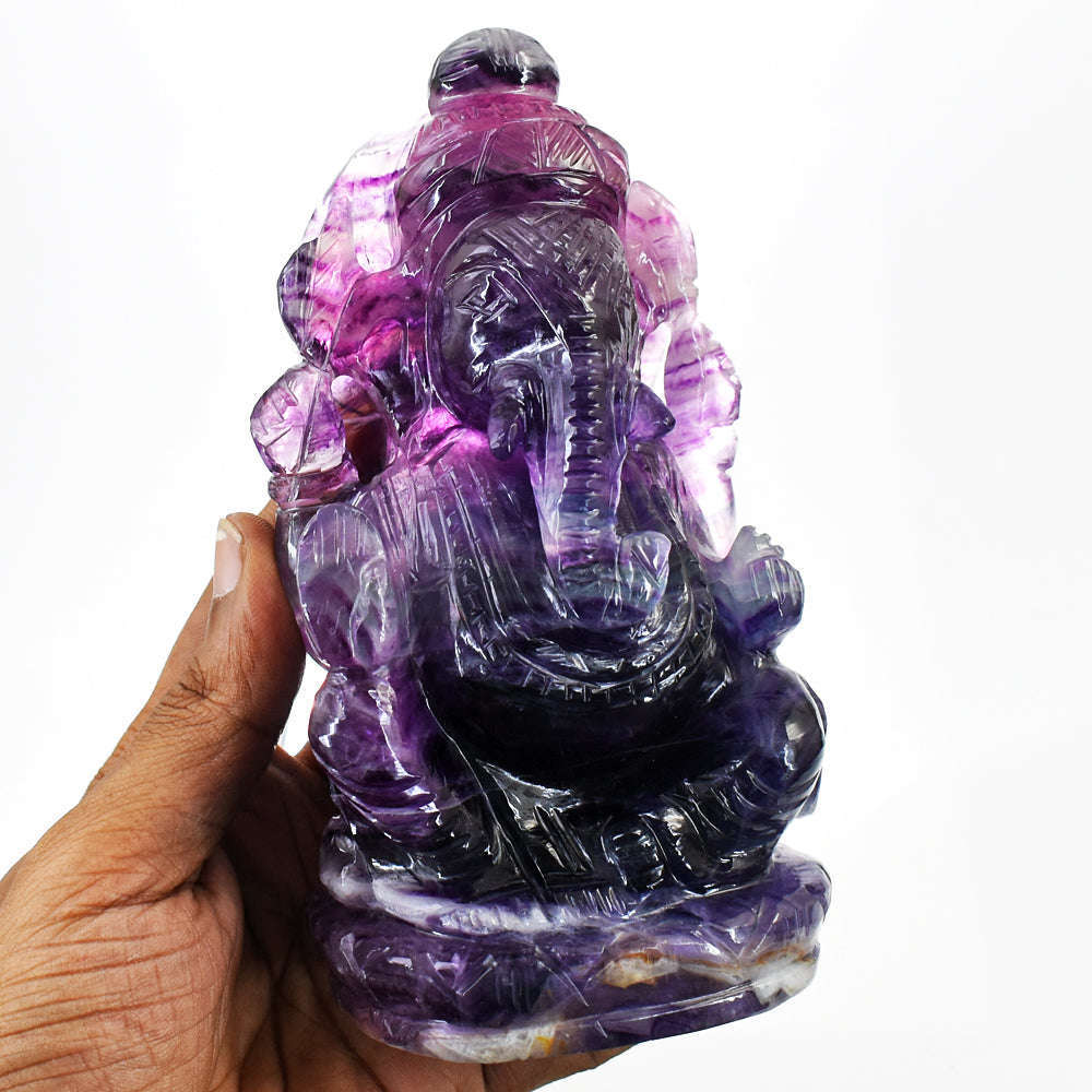 gemsmore:Exclusive Purple Fluorite Hand Carved Genuine Crystal Gemstone Carving Lord Ganesha