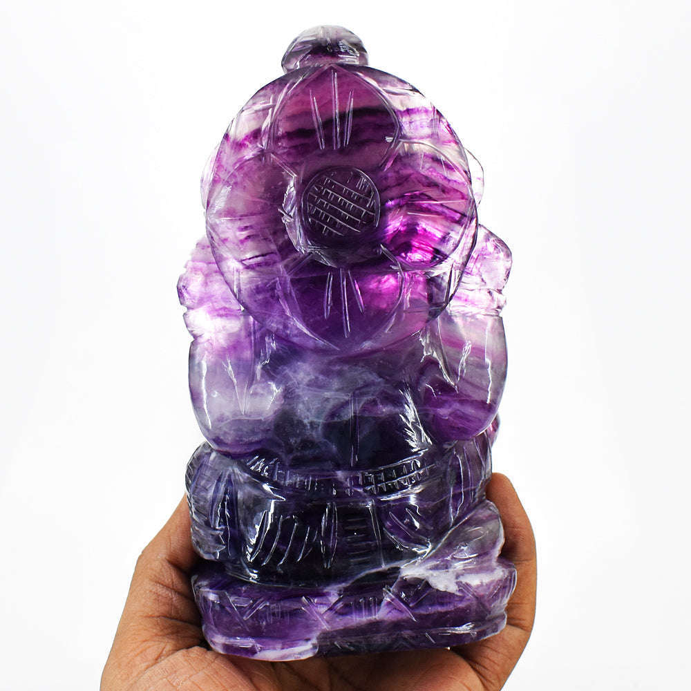 gemsmore:Exclusive Purple Fluorite Hand Carved Genuine Crystal Gemstone Carving Lord Ganesha