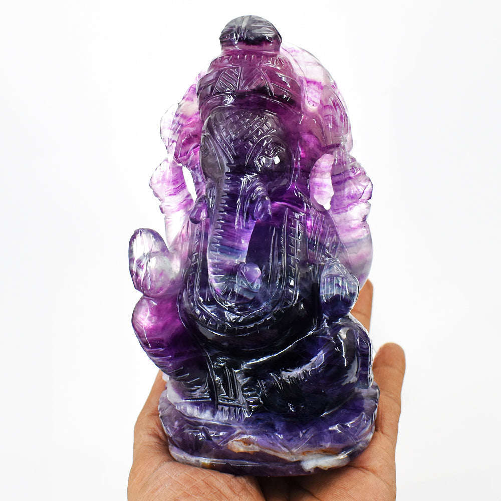 gemsmore:Exclusive Purple Fluorite Hand Carved Genuine Crystal Gemstone Carving Lord Ganesha