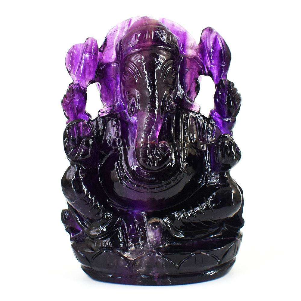 gemsmore:Exclusive Purple Fluorite Hand Carved Genuine Crystal Gemstone Carving Lord Ganesha