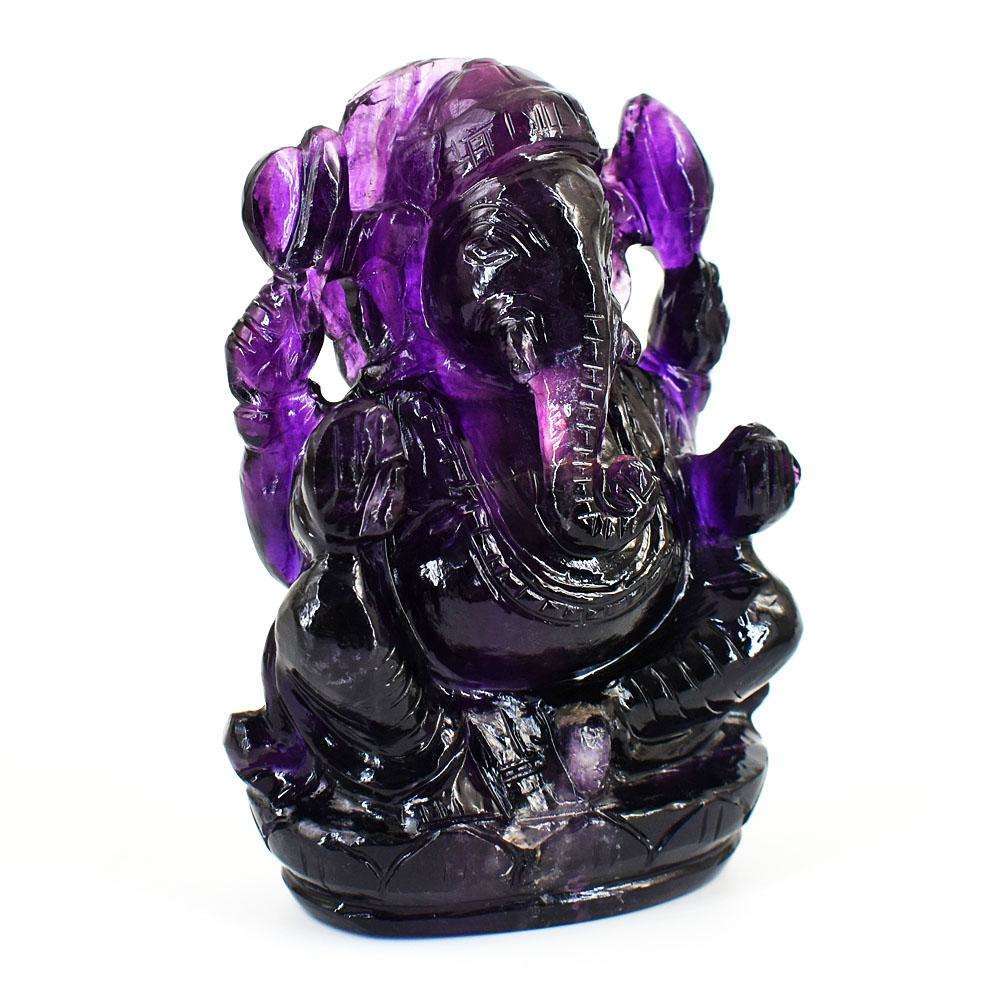 gemsmore:Exclusive Purple Fluorite Hand Carved Genuine Crystal Gemstone Carving Lord Ganesha