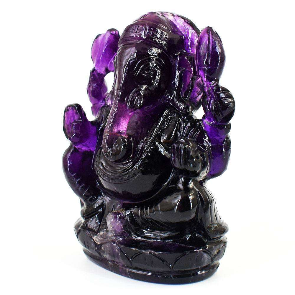 gemsmore:Exclusive Purple Fluorite Hand Carved Genuine Crystal Gemstone Carving Lord Ganesha