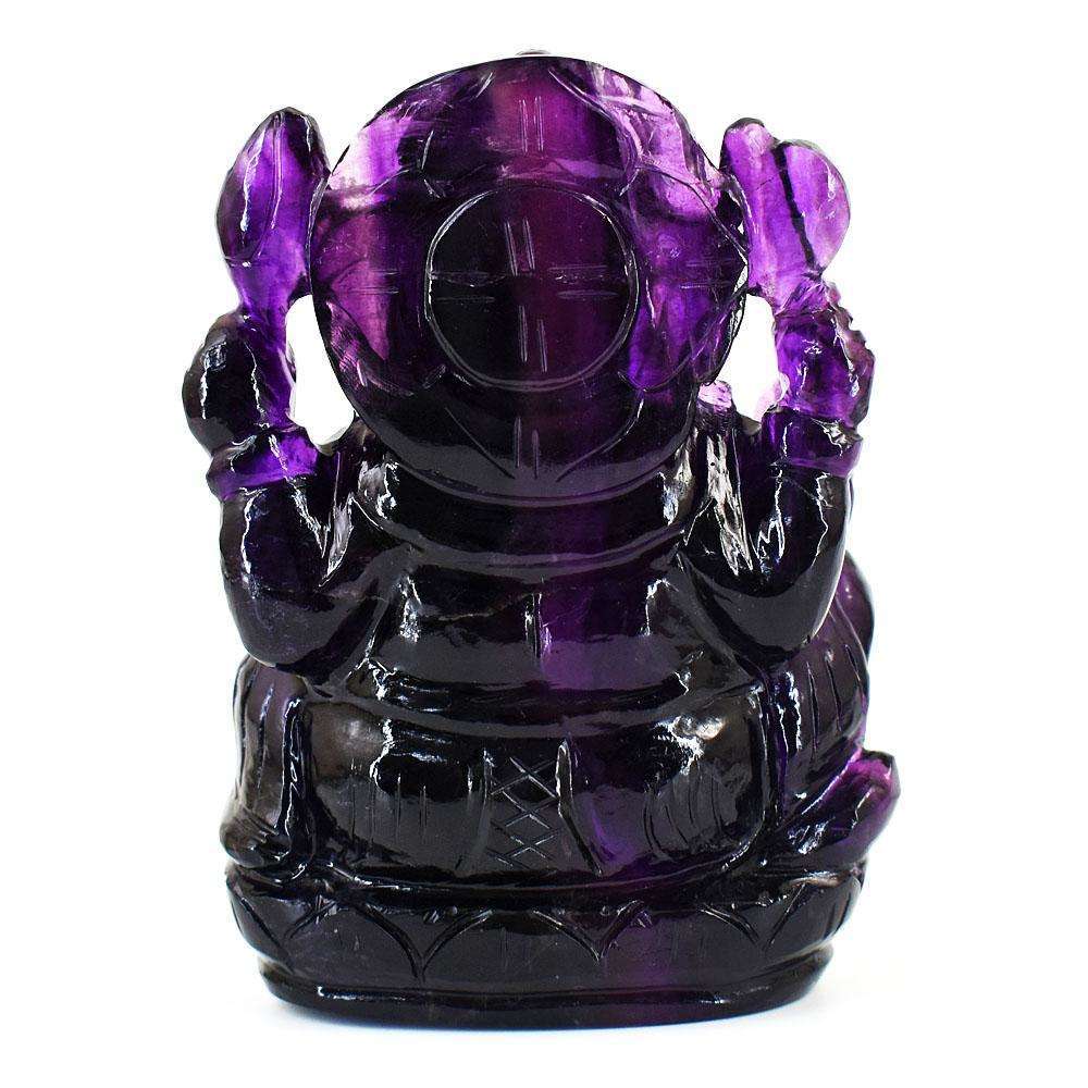 gemsmore:Exclusive Purple Fluorite Hand Carved Genuine Crystal Gemstone Carving Lord Ganesha