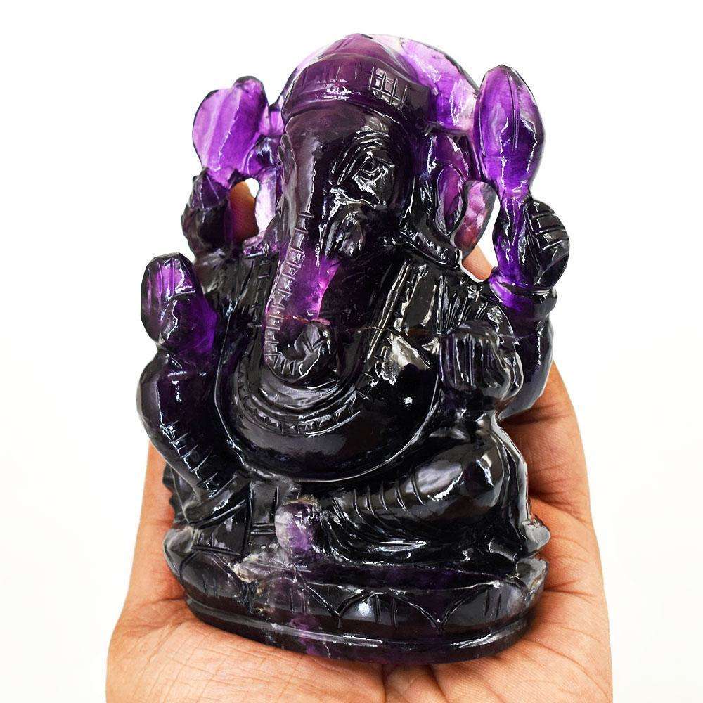 gemsmore:Exclusive Purple Fluorite Hand Carved Genuine Crystal Gemstone Carving Lord Ganesha