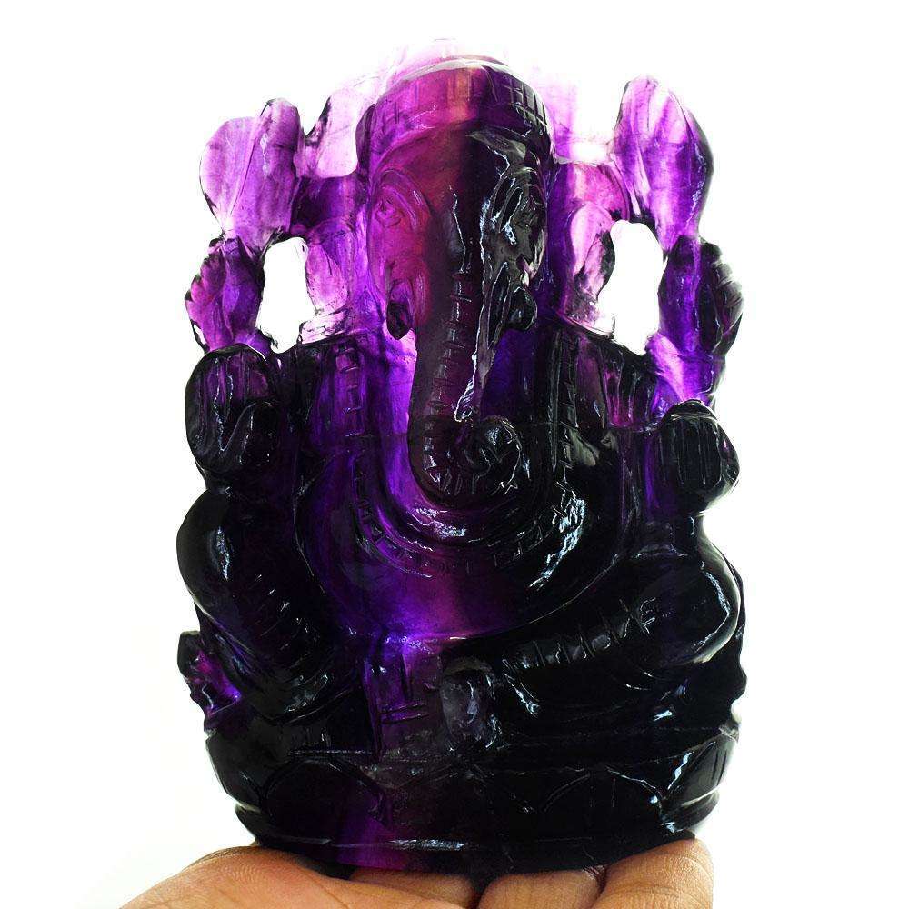 gemsmore:Exclusive Purple Fluorite Hand Carved Genuine Crystal Gemstone Carving Lord Ganesha