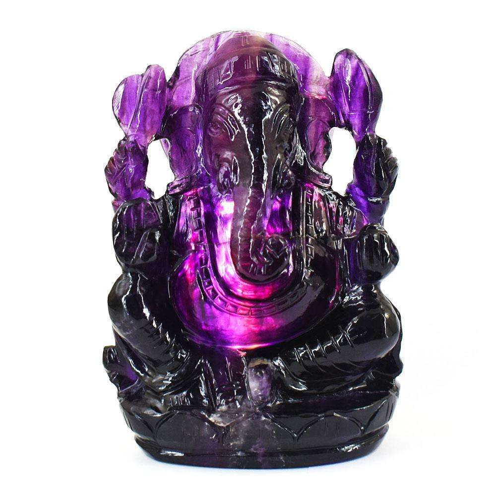 gemsmore:Exclusive Purple Fluorite Hand Carved Genuine Crystal Gemstone Carving Lord Ganesha