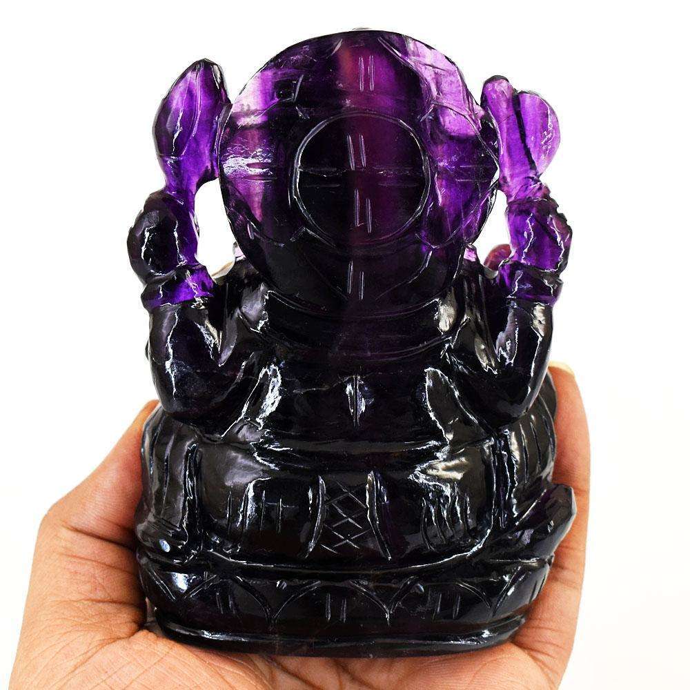 gemsmore:Exclusive Purple Fluorite Hand Carved Genuine Crystal Gemstone Carving Lord Ganesha