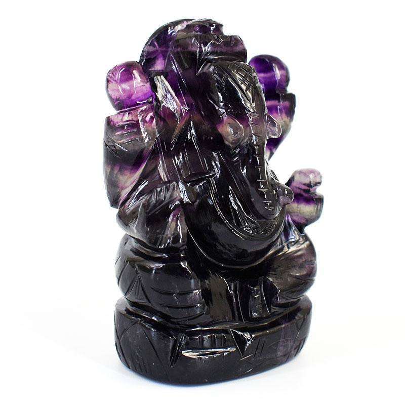 gemsmore:Exclusive Purple Fluorite Hand Carved Genuine Crystal Gemstone Carving Lord Ganesha