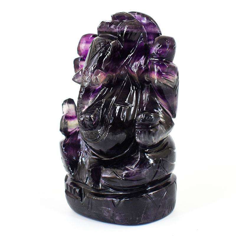 gemsmore:Exclusive Purple Fluorite Hand Carved Genuine Crystal Gemstone Carving Lord Ganesha