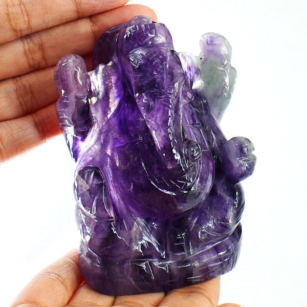 gemsmore:Exclusive Purple Fluorite Hand Carved Lord Ganesha