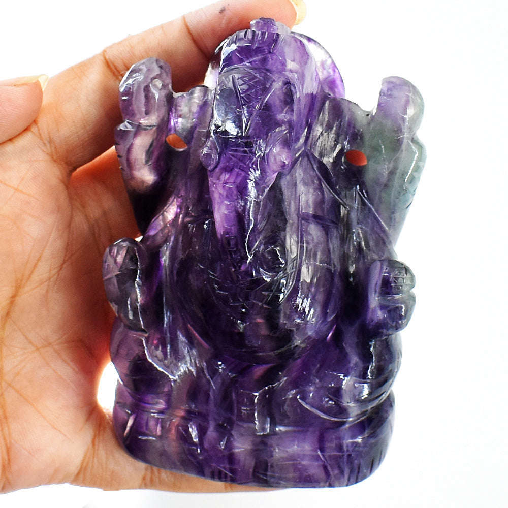gemsmore:Exclusive Purple Fluorite Hand Carved Lord Ganesha