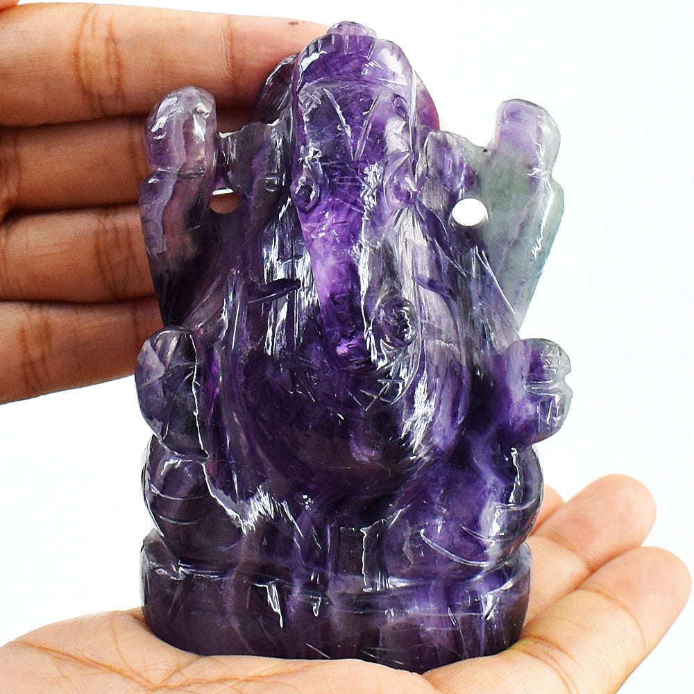 gemsmore:Exclusive Purple Fluorite Hand Carved Lord Ganesha