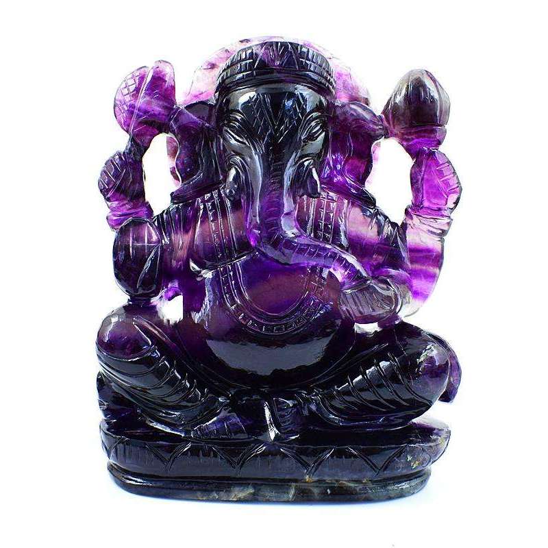 gemsmore:Exclusive Purple Fluorite Hand Carved Lord Ganesha Idol