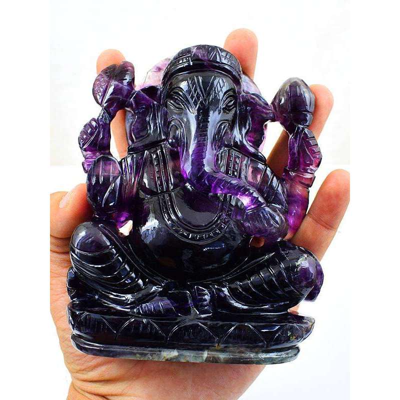 gemsmore:Exclusive Purple Fluorite Hand Carved Lord Ganesha Idol