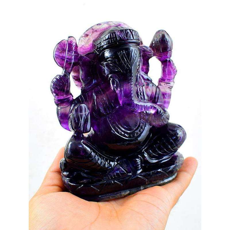 gemsmore:Exclusive Purple Fluorite Hand Carved Lord Ganesha Idol