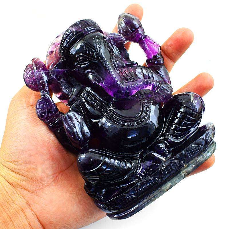 gemsmore:Exclusive Purple Fluorite Hand Carved Lord Ganesha Idol