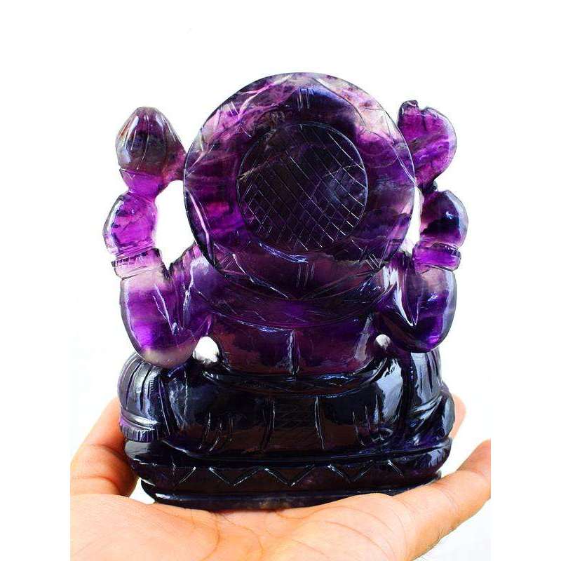 gemsmore:Exclusive Purple Fluorite Hand Carved Lord Ganesha Idol