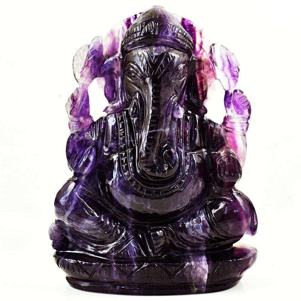 gemsmore:Exclusive Purple Fluorite Hand Carved Lord Ganesha Idol