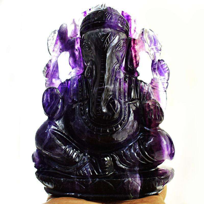 gemsmore:Exclusive Purple Fluorite Hand Carved Lord Ganesha Idol