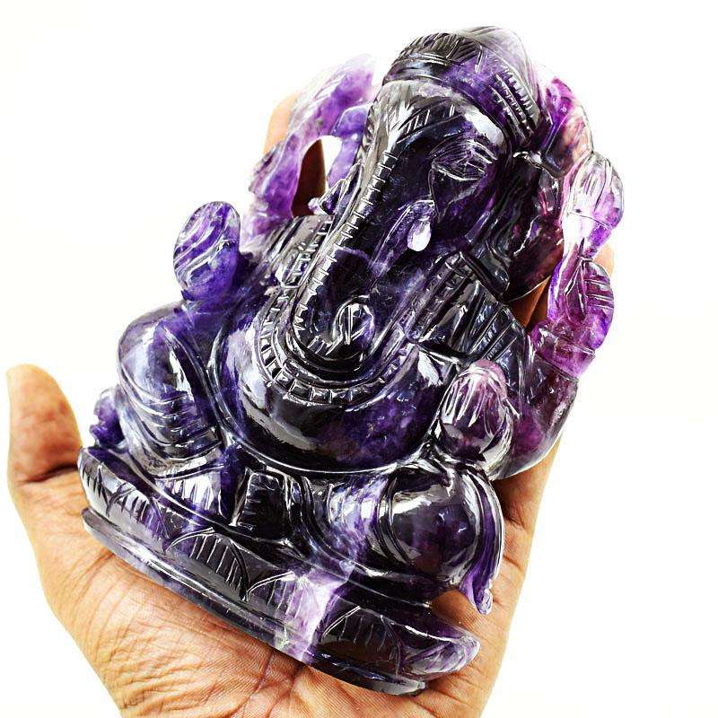gemsmore:Exclusive Purple Fluorite Hand Carved Lord Ganesha Idol