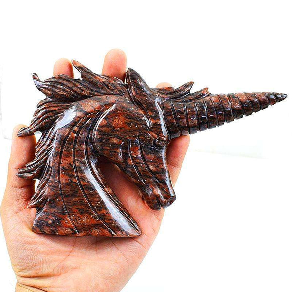 gemsmore:Exclusive Red Garnet Carved Unicorn Head Gemstone