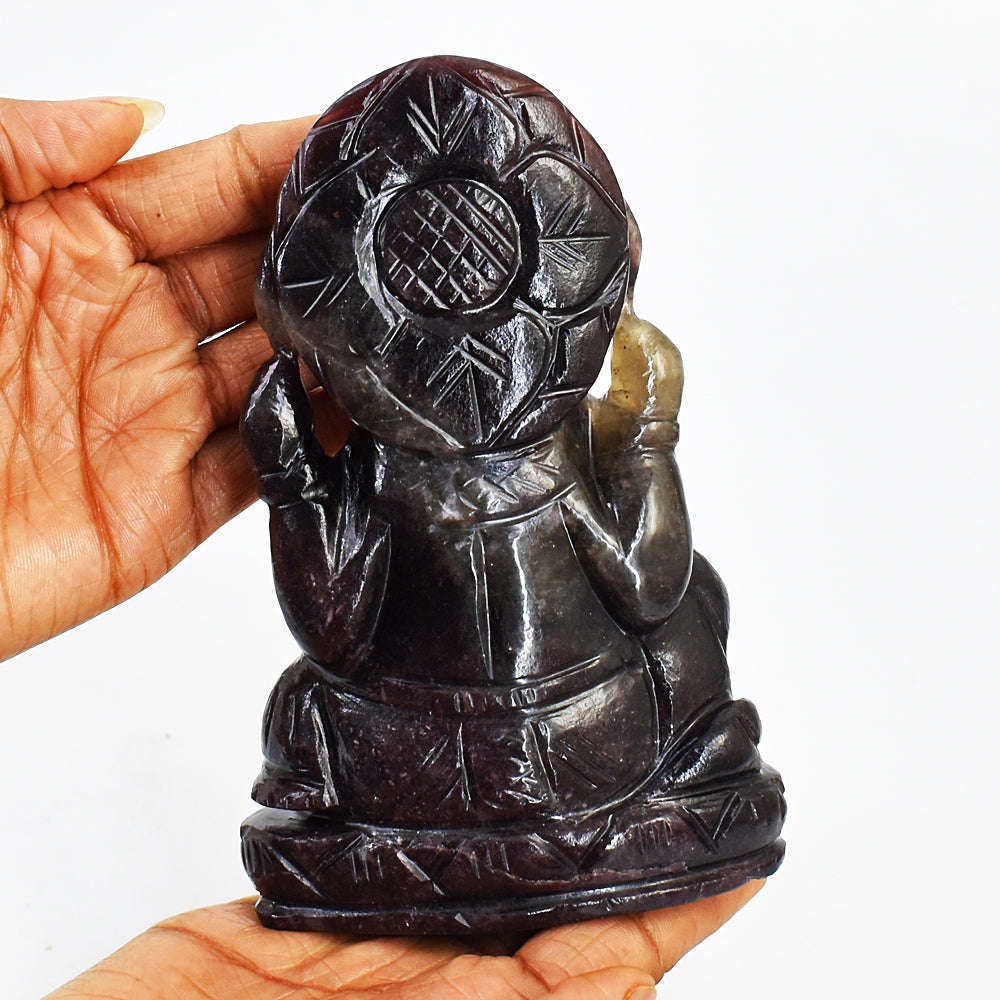 gemsmore:Exclusive Red Garnet Hand Carved Lord Ganesha Idol