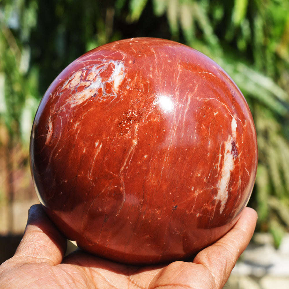 gemsmore:Exclusive Red Jasper Genuine Carved Crystal Healing Sphere - Huge Size